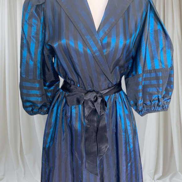 Vintage 80 by Michael Maiello for Pat Richards Striped Blue and Black Wrap Dress - Picture 5 of 14